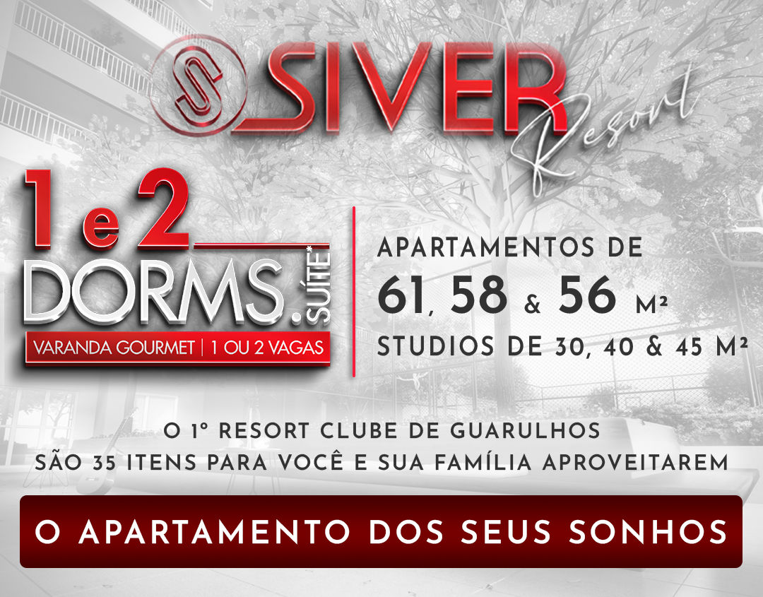 Siver Resort Bosque Maia | Apartamentos de 61m² com 2 Dorms | 1 Suíte | Varanda Gourmet | 2 Vagas de Garagem